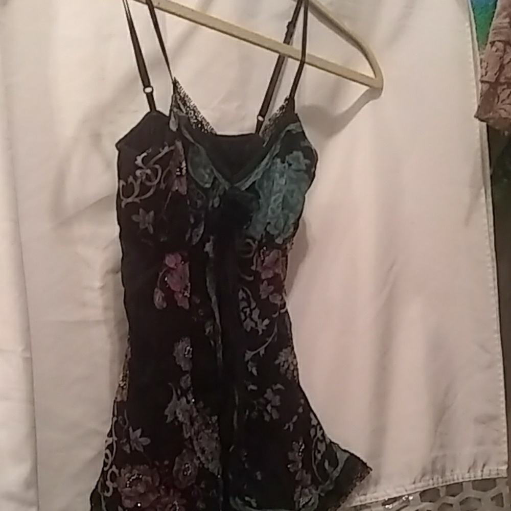 Ladies sheer black with teal floral print